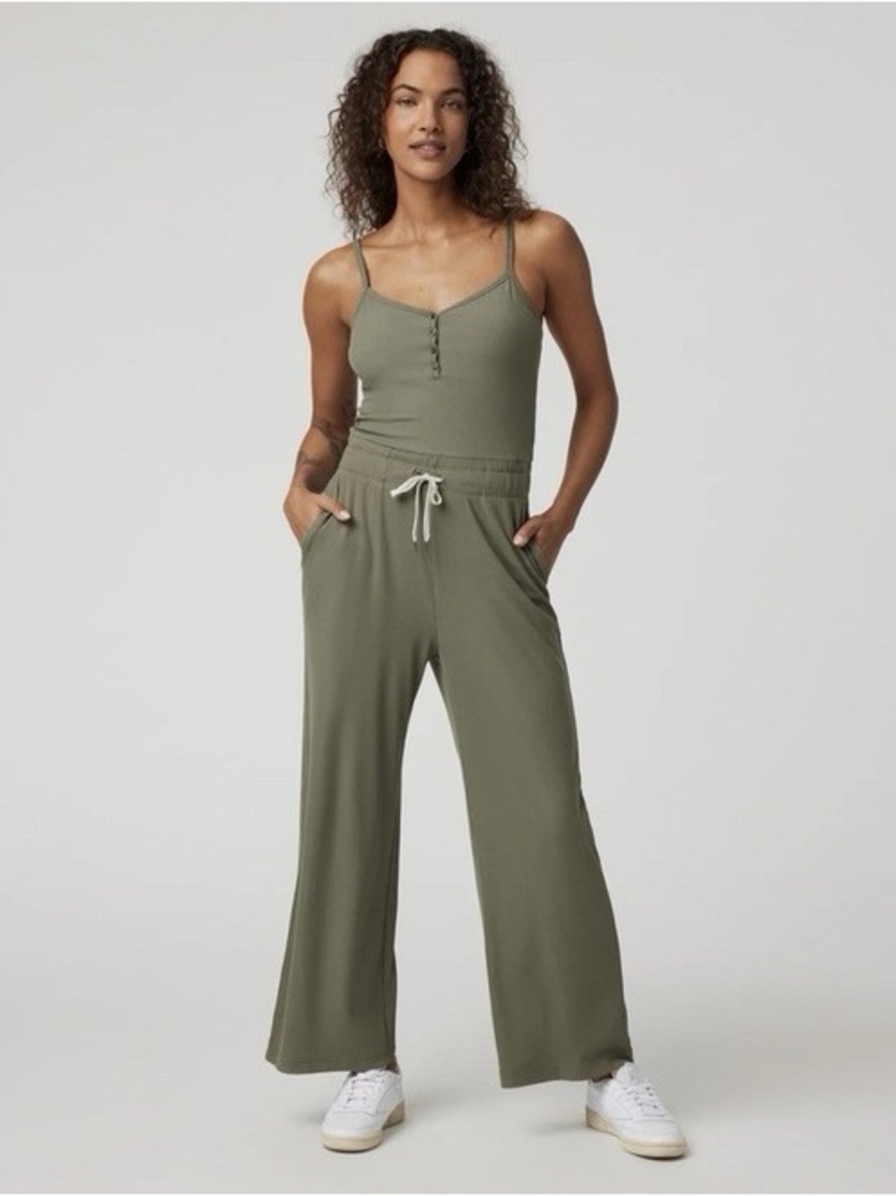 Vuori Pose Henley Jumpsuit Built in Bra in Dark Metal (Small)
